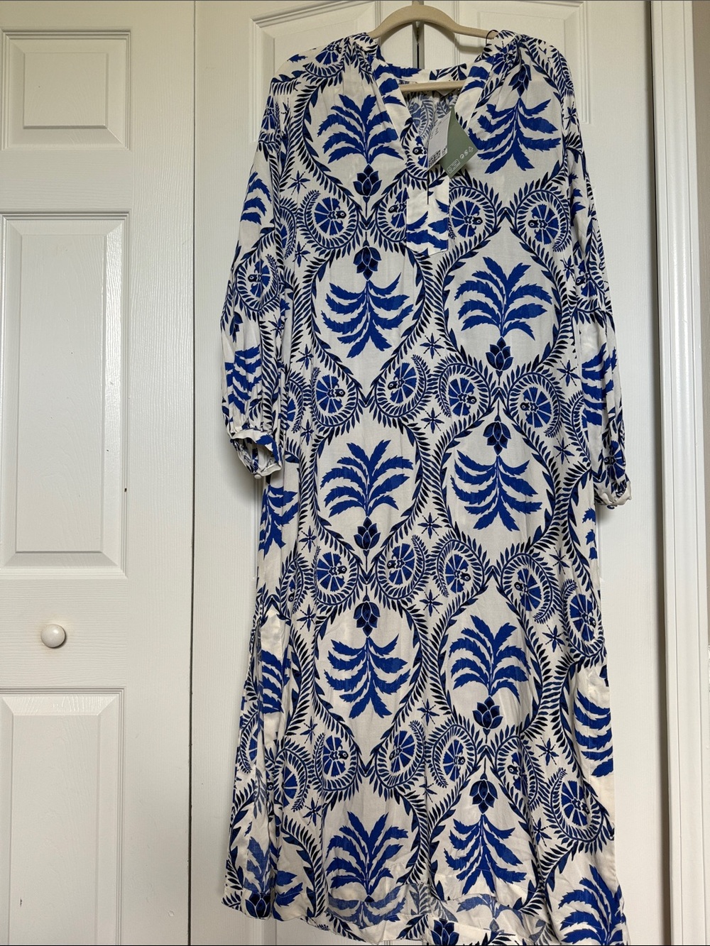 H&M White and Blue Printed Long Dress